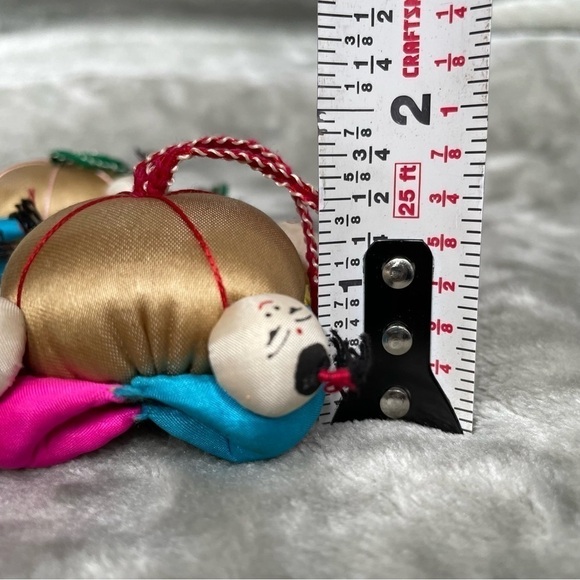 Vintage Embroidered Silk Chinese Sumo Wrestlers Figures Holiday Ornaments 6 ct - Picture 9 of 9